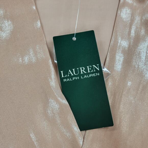 Lauren Ralph Lauren Metallic Blouse Womens M Liquid Pink Surplice Faux Wrap New - Picture 2 of 15